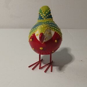 Hand Crafted Red and Yellow Decorative Bird Accent